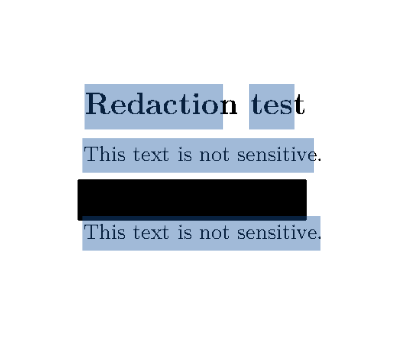 Screenshot showing the redacted PDF with all text selected, but you cannot see the redacted text